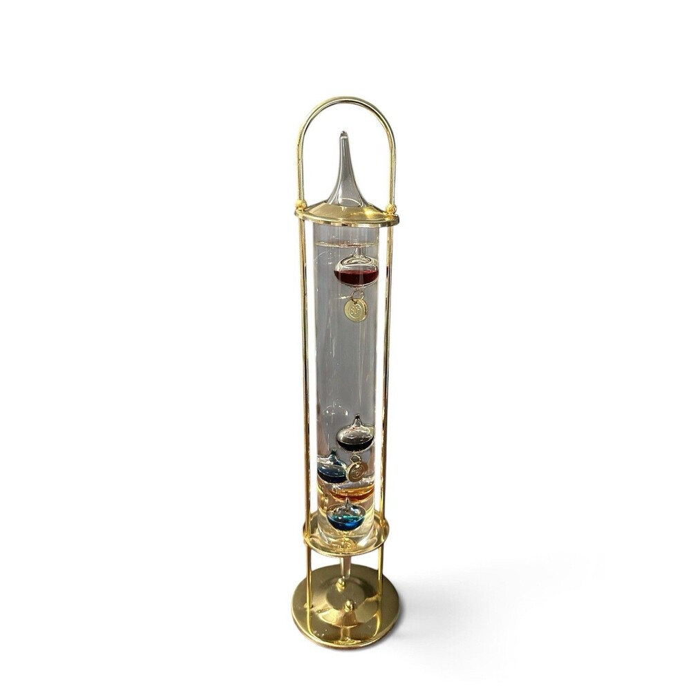 Vintage Galileo Atchimedes Bubble Thermometer With Brass Tiered Stand 16.5”